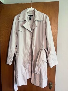 New York & Company Neutral Trench Coat with Waist Tie - late 90s style